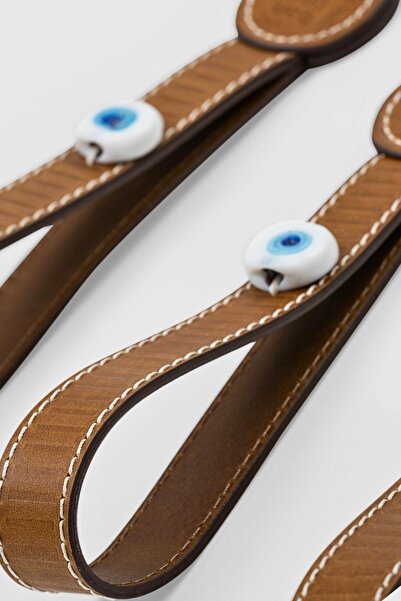 BANDOGSTYLE Avanos Koleksiyon Gerçek Pull- Up Deri Cam Nazar Boncuğu Işlemeli Köpek Gezdirme Tasması