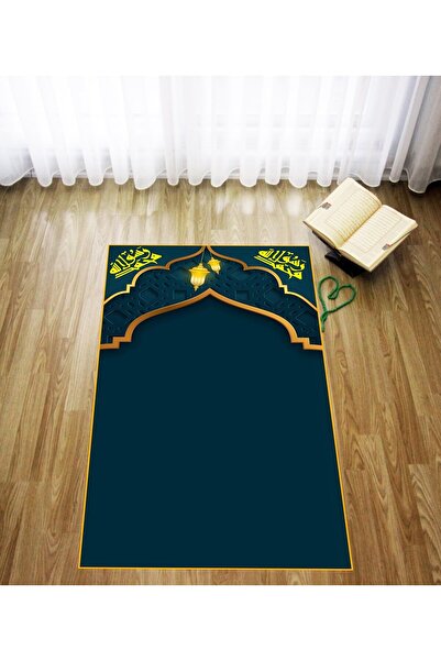 Pelangi Dijital Baskılı Lacivert Kubbeli  Kadife Dokulu Yıkanabilir Kaymaz Ta...