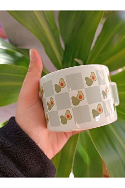 EyER Shoping Dama Meyve Baskılı Kulplu Nescafe Bardağı Kupa Yeşil