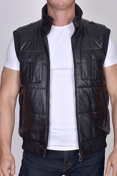 fubileather Knitwear Puffer Men's Leather Vest - Genuine Lambskin