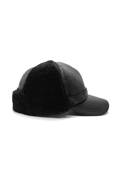 fubileather Зимна шапка от естествена кожа с черна върхова козина