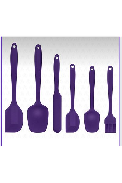 M Mimoza Park Heat Resistant Fireproof Non-Stick Silicone Spatula Set 6 Pieces Purple