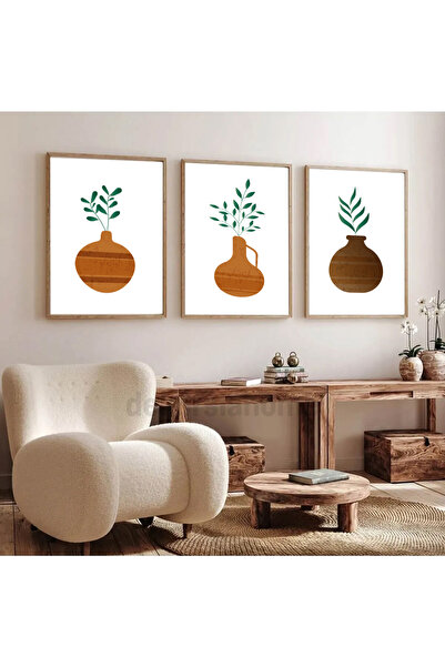 Dekorsiahome Комплект от 3 картини с дървена рамка BohoBrownes