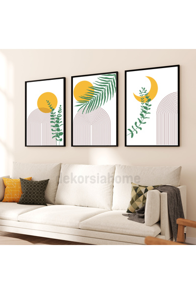 Dekorsiahome Set de pictură cu rame din lemn, 3 piese GreenSun