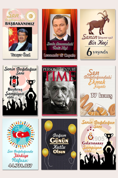 hediyemen Kişiye Özel Doğum Günü Kartları - Doğduğun Gün Neler Oldu 50 adet Kart