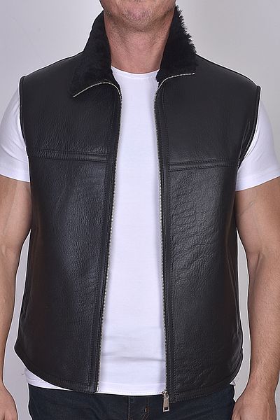 fubileather Men's Leather Vest - Genuine Lambskin with Real Fur Inside