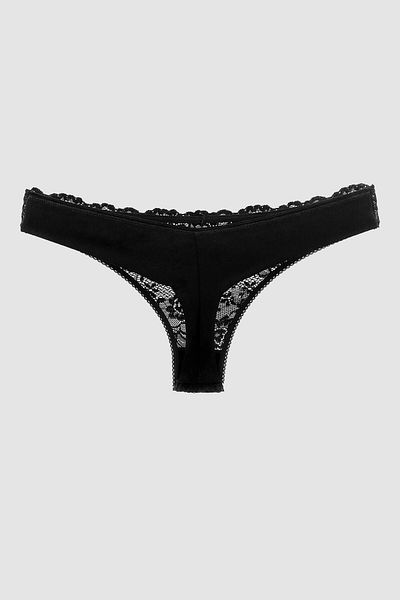 MİSTİRİK Black Thong Panties with Stretchy and Soft Fabric - Model Masara, Semi-Lace