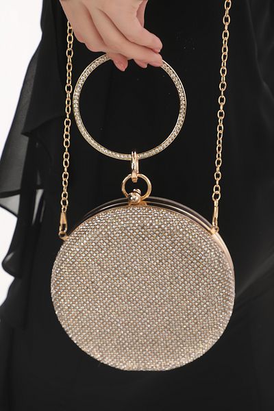 womenacs Χρυσό Χρυσό Χρώμα Glittering Stone Δαχτυλίδι Βραχιόλι Δαχτυλίδι Βραδινό Φόρεμα Portfolio Clutch Bag