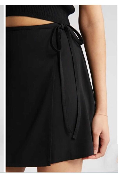 charango Fustă mini neagră SANDY, croșetată, cu croșetat în talie asimetrică