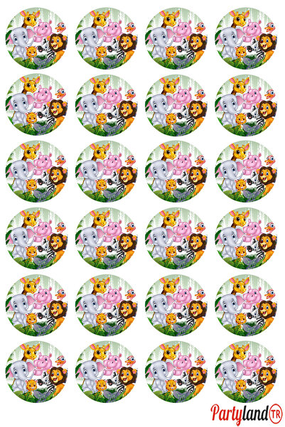 PartylandTR Safari Sevimli Hayvanlar 5 cm. Yapışkanlı Yuvarlak Etiket - Stick...