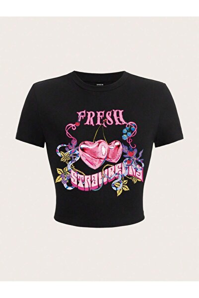 Jose Clothing Γυναικεία κοντομάνικη μπλούζα με μαύρη στάμπα