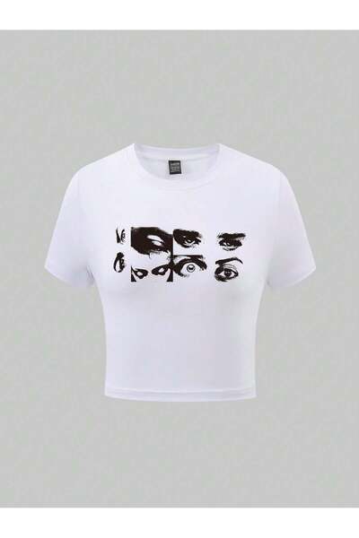 Jose Clothing بلوزة نسائية بيضاء مطبوعة بأكمام قصيرة