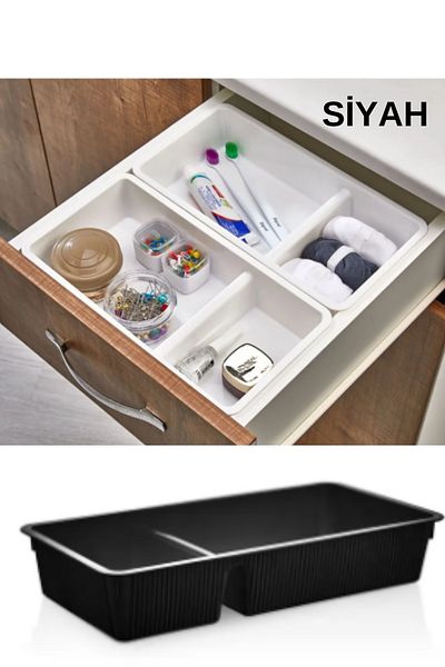 WAPPA 1 Piece Black Drawer Organizer with Two Compartments, Drawer Organizer