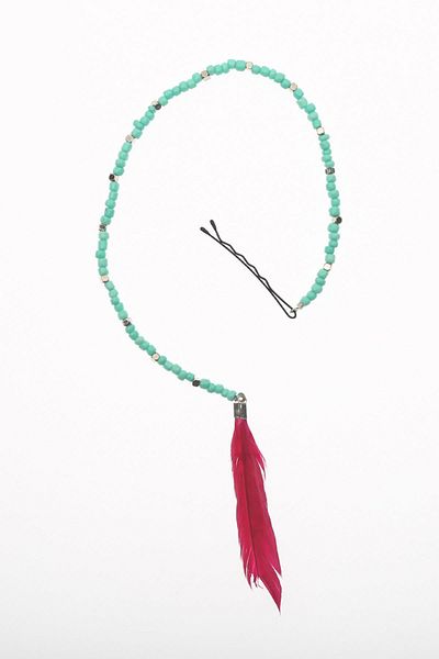 New Obsessions Fuchsia Feather Blue Hair Bead