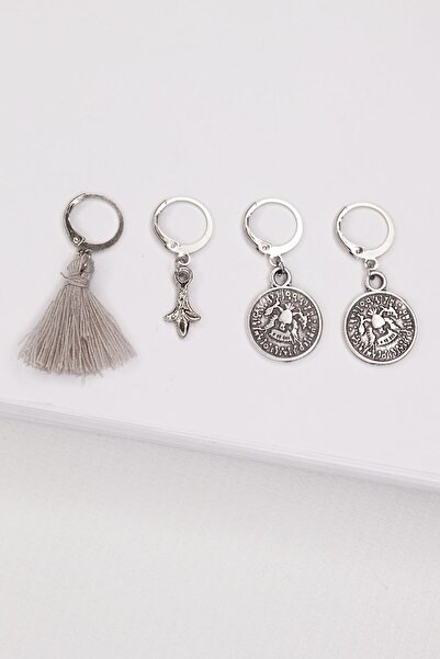 New Obsessions مجموعة أقراط متدلية فضية اللون مكونة من 4 قطع