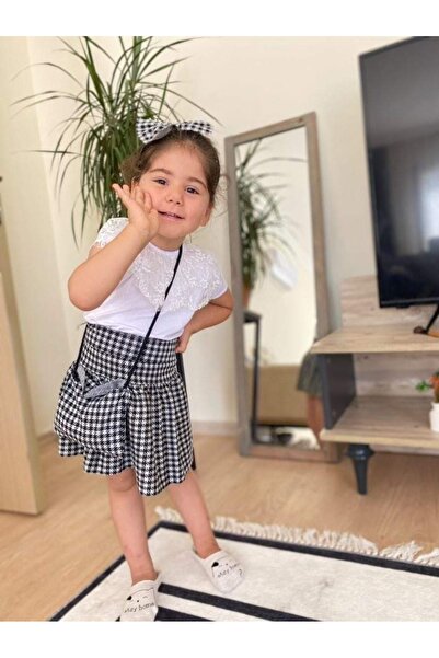 KOKOSH Kız çocuk kazayağı desenli etekli takım çantalı