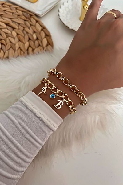 Trendy Butik يمكن اختيار الحرف الذهبي اللون، التفاصيل الكاملة لمجموعة سوار الكمبيوتر Nazar 10