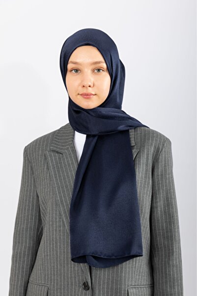 hijabchi اللون الأزرق الداكن من الساتان المكسور