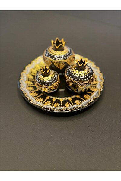 nurdem 3'lü Nar Tabaklı Siyah-Gold