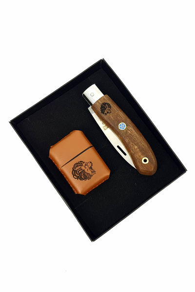 SürLaz El Yapımı Deri Kılıflı Benzinli Çakmak Ve El Yapımı Outdoor Dövme Çeli...