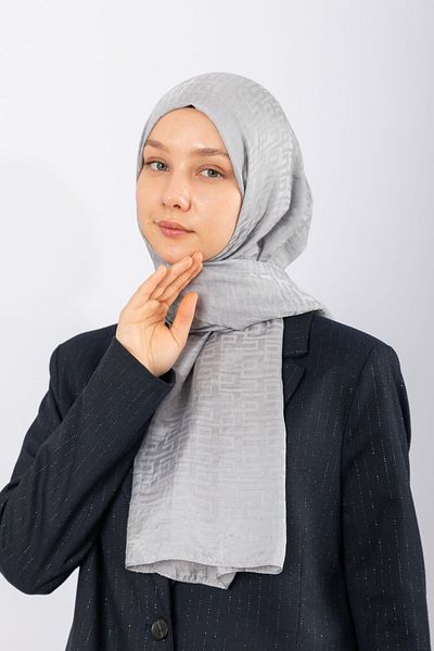 hijabchi Imported Silky Jacquard Shawl Geometric - Silver Gray
