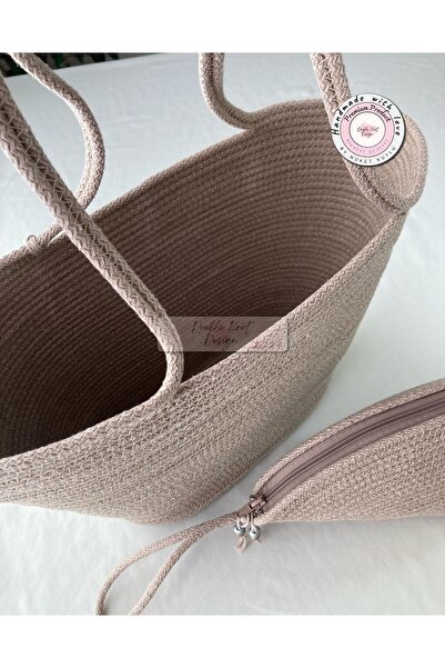 DOUBLE KNOT DESİGN 2li Takım Plaj Çantası , El Çantası Clutch, Totebag, Kadın...