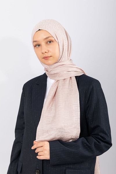 hijabchi Εισαγόμενο Μεταξωτό Jacquard Γεωμετρικό - Μπεζ-Πούδρα