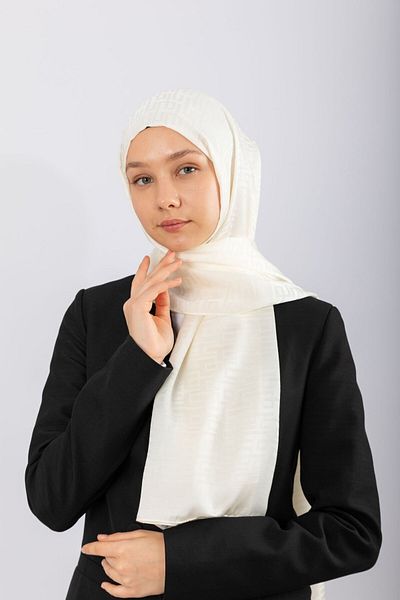 hijabchi Εισαγόμενο Ιταλικό Σατέν Ζακάρ Γεωμετρικό - Εκρου