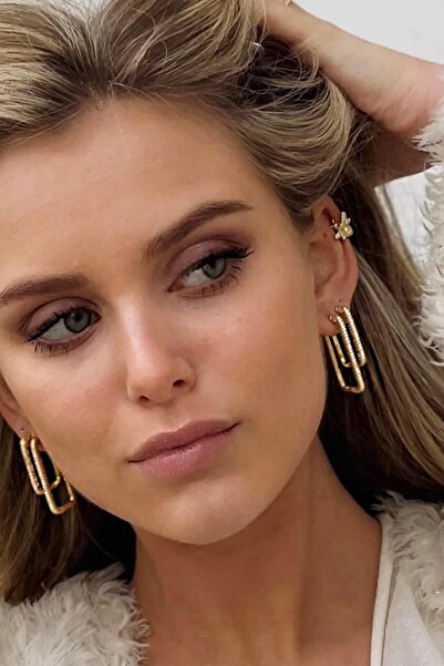 New Obsessions Anı Yaşa Dikdörtgen Gömme Taşlı Huggie Küpe