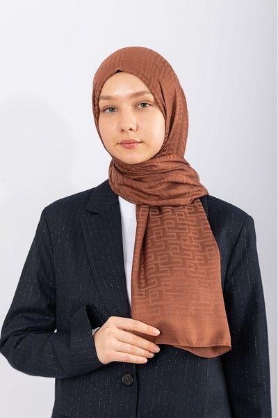 hijabchi Εισαγόμενο Μεταξένιο Τζακάρ Γεωμετρικό - Σούπερ Καφές