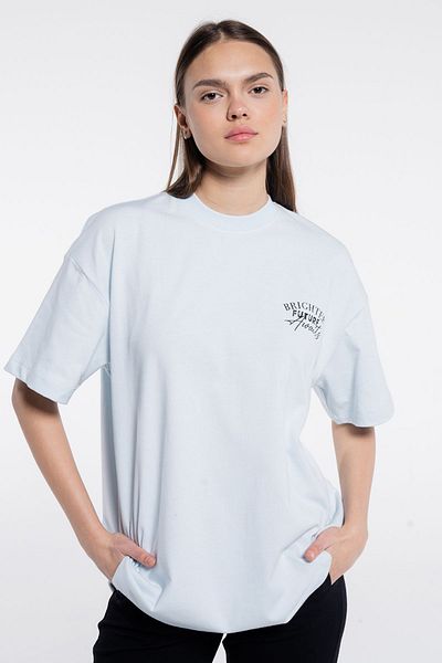 Friday Offset Tricou Deka pentru femei Ice Blue, 100% bumbac, cu decolteu rotund, extra oversize
