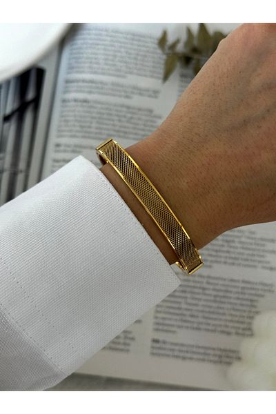 HERCY Wicker Model Gold Color Imported Stainless Steel Handcuff Bracelet