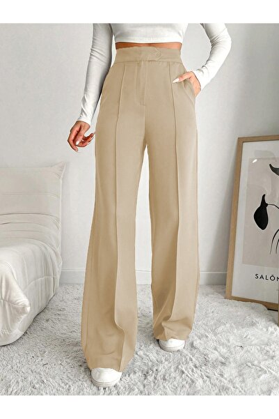diaves Vizon Atlas Dokuma Kumaş Önü Çımalı Palazzo Pantolon