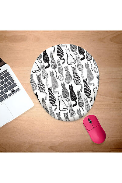 UcuruStore Μαύρο και άσπρο οβάλ μαξιλαράκι ποντικιού με σχέδιο Ριγέ γάτες που...