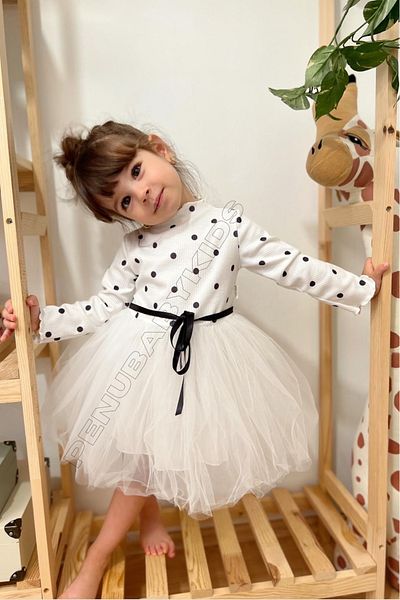 penu baby kids White Polka Dot Tutu Long Sleeve Baby Girl Dress - Emily