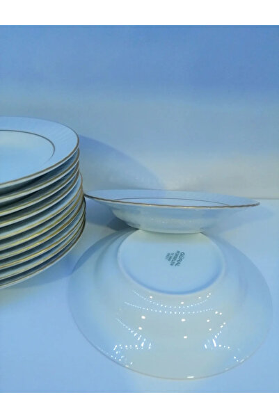 FAYA HOME Güral Porcelain Mother of Pearl Gilded 19 cm Pit Dinner Plate - 12 Pieces