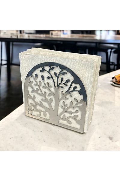 decorelax Tree of Life Themed Silver Metal Napkin Holder