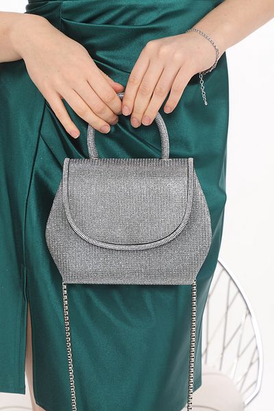 Piedra Βραδινό γυναικείο φόρεμα New Season με λουράκι αλυσίδας από πλατινένιο στήθος Porfoy Wedding Clutch Bag