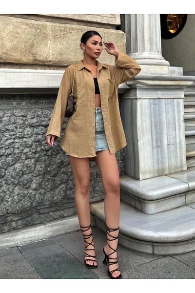 LB Laluna Butik Дамска ленена риза с джобове