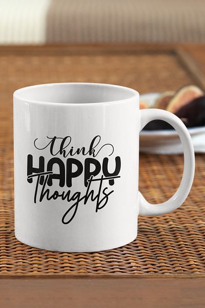 qoeuyl boutique Motivation Cup Think Happy Thoughts Printed Mug