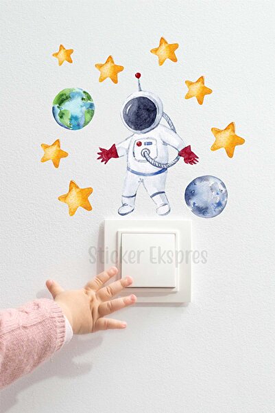 Sticker Ekspres Astronot Ve Yıldızlar Uzay Temalı P3 Priz Sticker