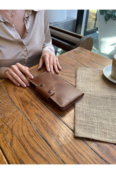Leather Anatolia Genuine Leather Long Wallet / Long Wallet with Snap Fasteners / Portfolio Wallet / Tan-Black Pink Long Wallet
