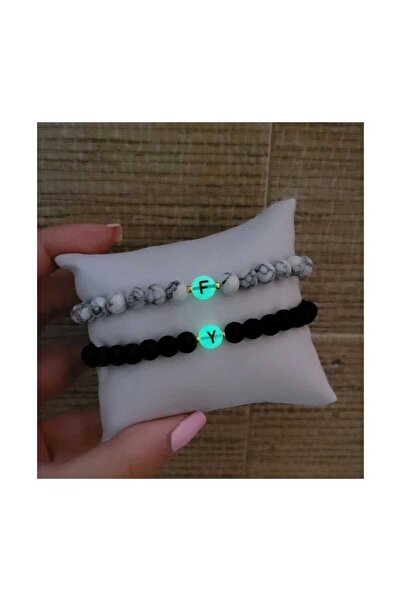 MADEFORYOUU Glow in the Dark Letter Couple Bracelet, Letter Bracelet, Natural...