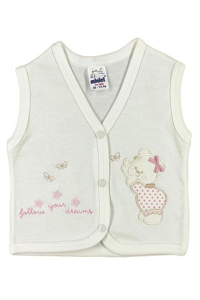 baby kids colors Baby Girl Teddy Bear Embroidered Organic Cotton 3-6-9 Months Combed Cotton Baby Vest - Ecru
