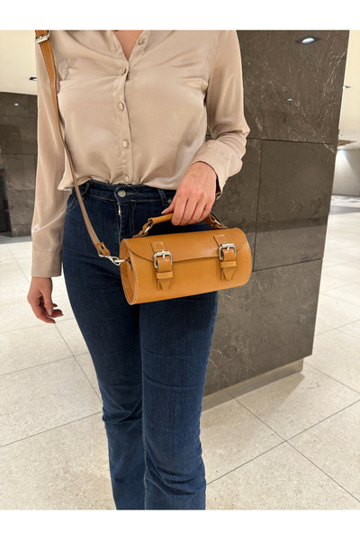 Leather Anatolia Hakiki Deri Kadın Omuz Çantası, Deri Silindir El Çantası, Kadın Çapraz Çanta, Taba, Siyah,Bordo,Mavi