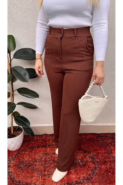 ElitWear Women's Patterned Belted Trousers