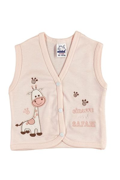 baby kids colors Baby Girl Giraffe Embroidered Organic Cotton 3-6-9 Months Combed Cotton Baby Vest - Salmon