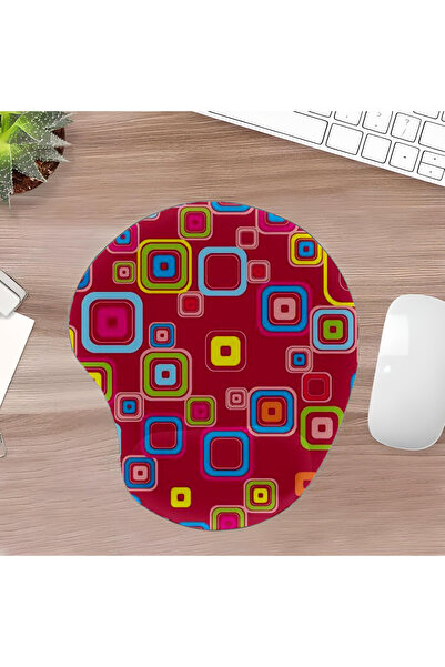 UcuruStore Ροζ οβάλ επιφάνεια ποντικιού με πολύχρωμα τετράγωνα και υποστήριξη...