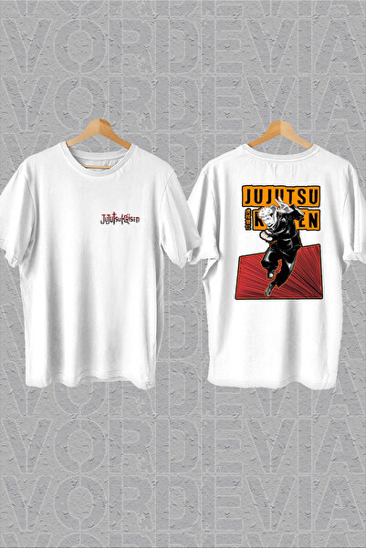 Vordevia Jujutsu Kaisen grudi i leđa Štampano bela Oversize kroj T-shirt