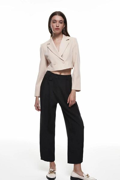 Quzu High Waist Trousers with Button Detail on the Leg